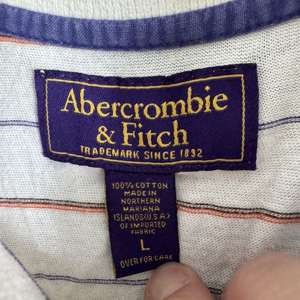 Vintage Abercrombie & Fitch White‎ w Blue & Red stripes SS Polo Shirt Sz Large - Picture 5 of 7